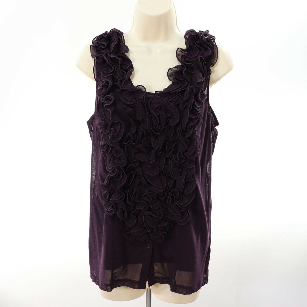Apt 9 Womens Ruffled Mesh Tank Top & Cami Set M Medium Dark Purple Button Front